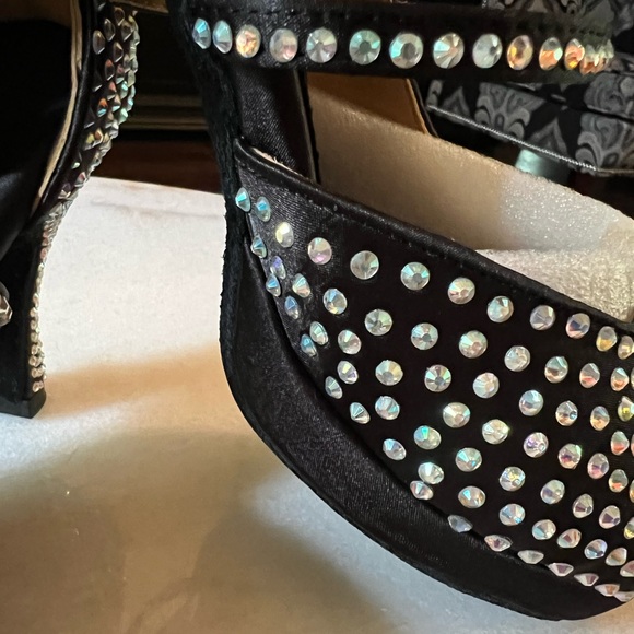 Brand New Ballroom Salsa Studded Rainbow Rhinestones Black Dance Shoes - Picture 6 of 8